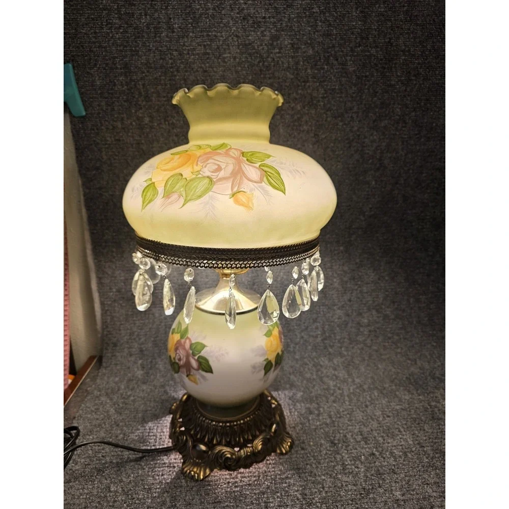 Antique Rose on Green Hurricane Lamp 10
